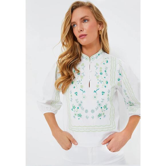 Tuckernuck Tops - TUCKERNUCK Hyacinth House Green Embroidery Erin Blouse NWT Size XS